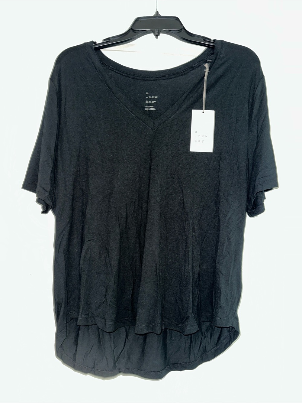 a new day Black V-Neck Short Sleeve Top with Layered Hem